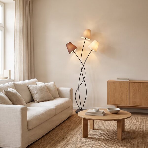 Lampa Podłogowa Lindby, Melis, szary, salon, tkanina | tekstylia, nowoczesny
