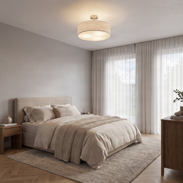 Lampy sufitowe Lindby, Umma, ściemnialny, biały, salon, tkanina | tekstylia, nowoczesny