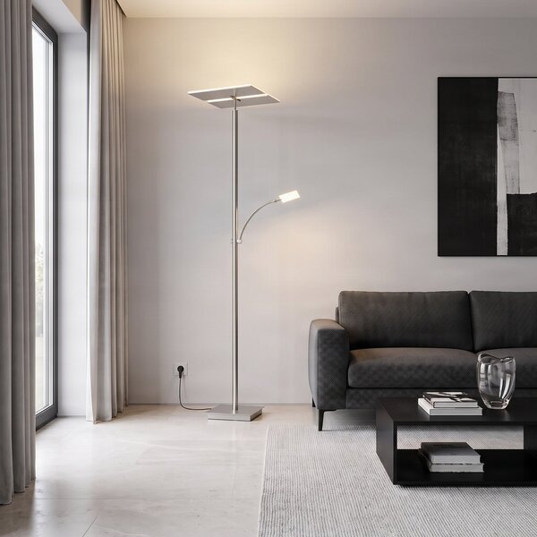 Lampa Podłogowa Lucande, Parthena, ściemnialny, szary, salon, metal, nowoczesny