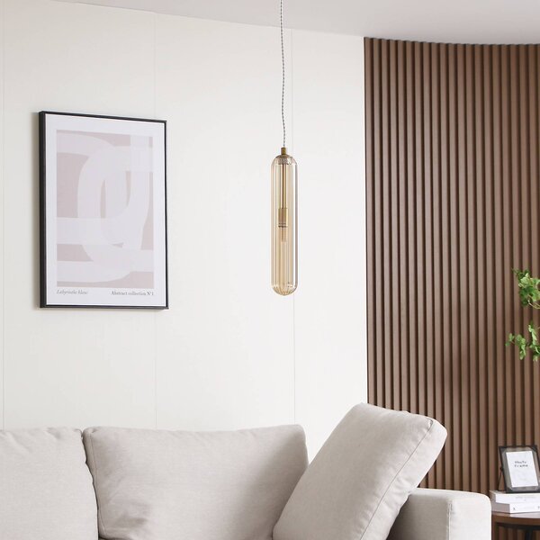 Lampa wisząca szklana Freylin Lucande, możliwość ściemniania, kremowy / amber, salon / jadalnia, szkło, antyczny
