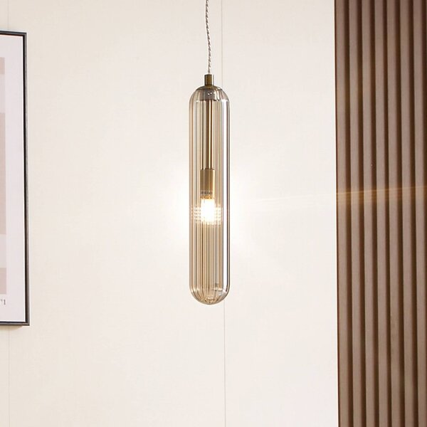 Lampa wisząca szklana Freylin Lucande, możliwość ściemniania, kremowy / amber, salon / jadalnia, szkło, antyczny