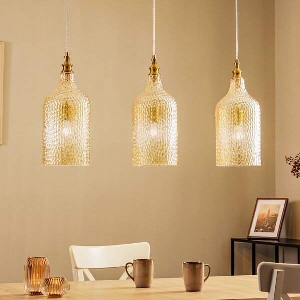 Lampa wisząca szklana Drakar Lindby, możliwość ściemniania, kremowy / amber, salon / jadalnia, szkło, vintage