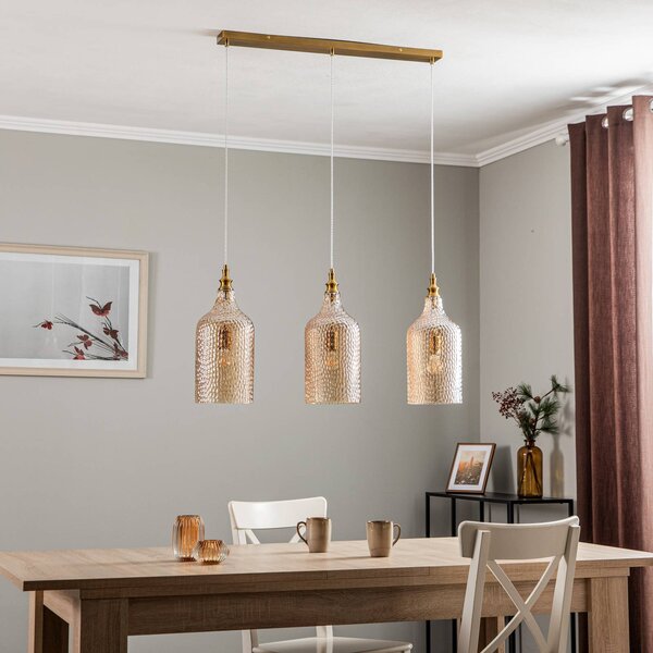 Lampa wisząca szklana Drakar Lindby, możliwość ściemniania, kremowy / amber, salon / jadalnia, szkło, vintage
