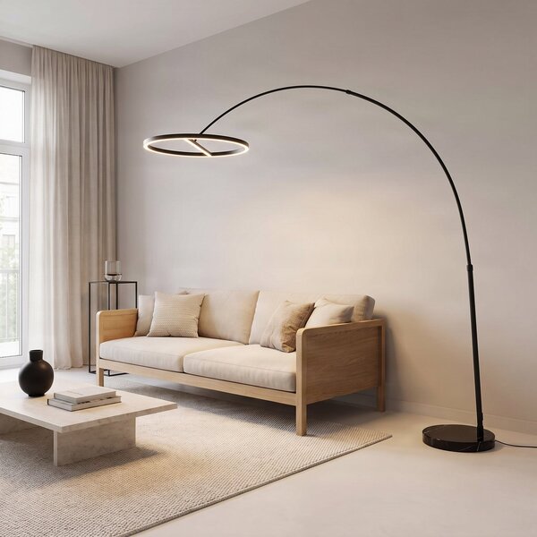 Lampa Podłogowa Lucande, Virvera, czarny, salon, metal, nowoczesny