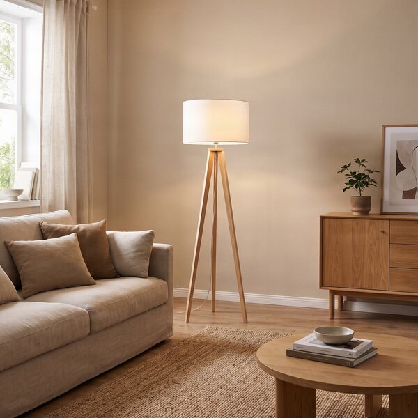 Lampa Podłogowa Lindby, Charlia, biały, salon, tkanina | tekstylia, skandynawski