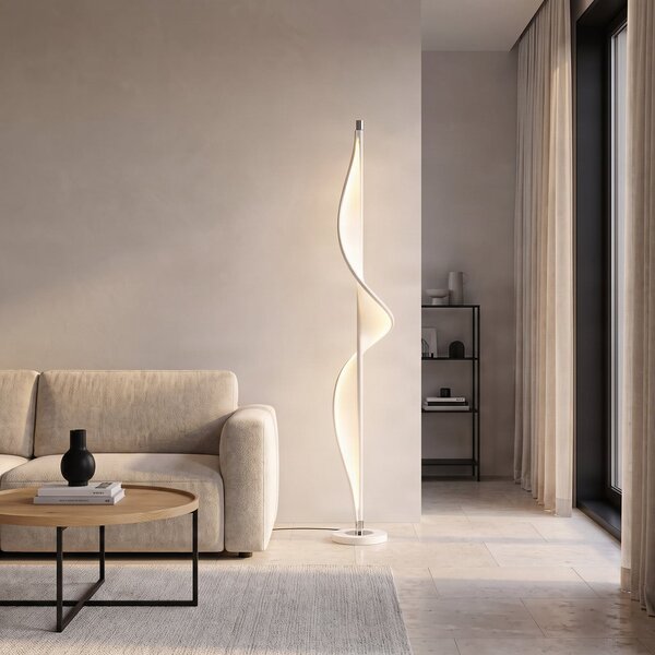 Lampa Podłogowa Lucande, Edano, ściemnialny, biały, salon, tkanina | tekstylia, nowoczesny