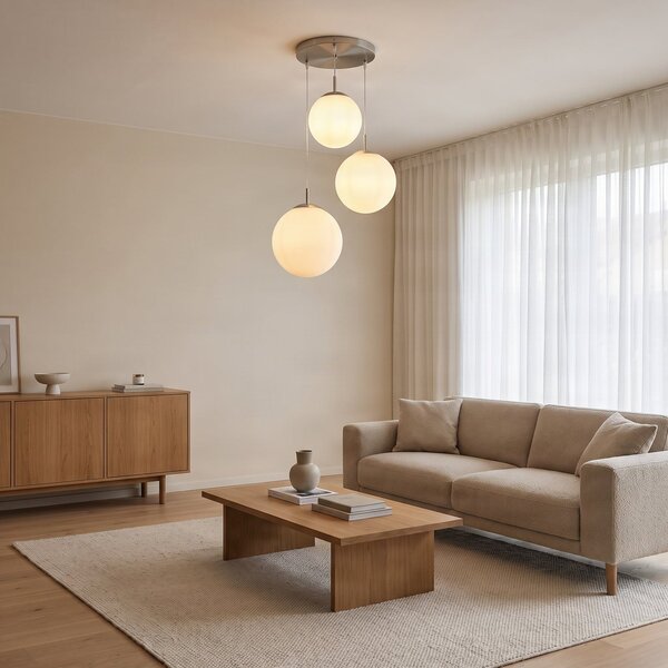 Lampa Wisząca Lindby, Heleska, ściemnialny, biały, salon, szkło, nowoczesny