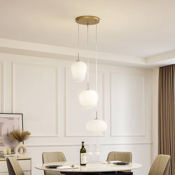 Lampa wisząca szklana Quinara Lucande, możliwość ściemniania, biały / opal, salon / jadalnia, szkło