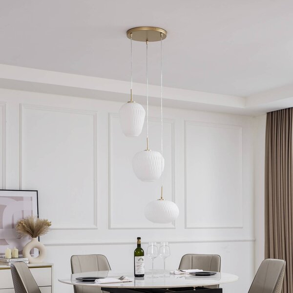 Lampa wisząca szklana Quinara Lucande, możliwość ściemniania, biały / opal, salon / jadalnia, szkło