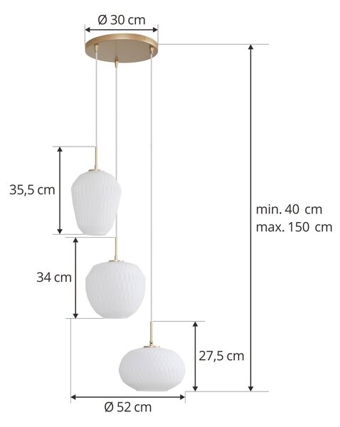Lampa wisząca szklana Quinara Lucande, możliwość ściemniania, biały / opal, salon / jadalnia, szkło