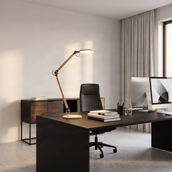 Lampa Stołowa Lindby, Nyxaris, ściemnialny, złoty | mosiężny, gabinet | pracownia, tworzywo sztuczne, nowoczesny