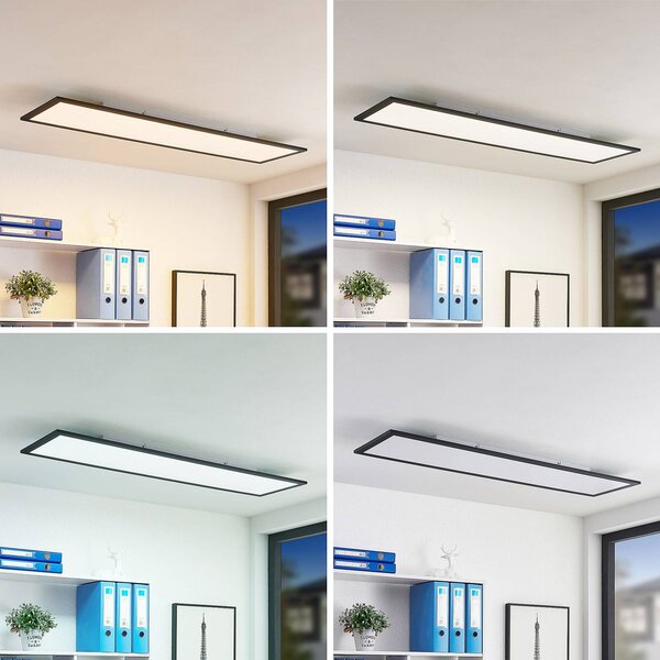 Panel LED Nelios Lindby, możliwość ściemniania, czarny, kuchnia, aluminium, nowoczesny