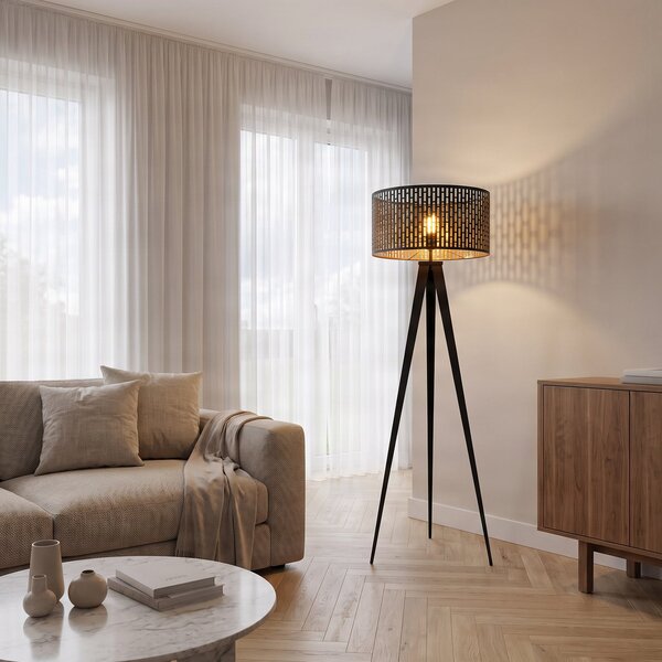 Lampa Podłogowa Lindby, Thoralf, czarny, salon, metal
