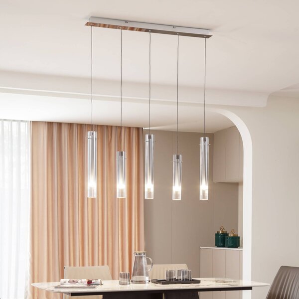 Lampa wisząca szklana Korvitha Lucande, możliwość ściemniania, aluminiowy / szary / cynkowy, salon / jadalnia, szkło, nowoczesny