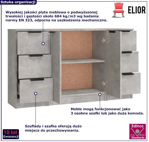 Loftowa komoda z szufladami i półką w kolorze beton N8-L12