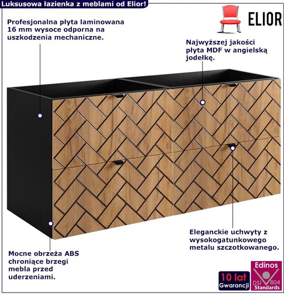 Wisząca szafka umywalkowa podwójna 120 cm czarny + dąb craft złoty P7-B13