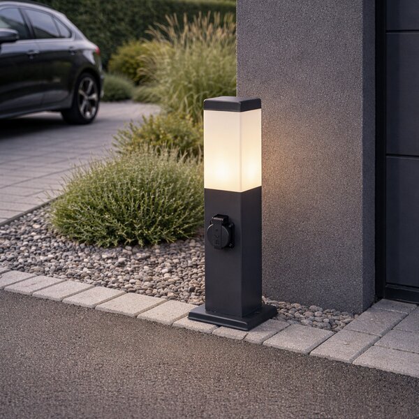 Lampa ogrodowa ciemnoszara 45 cm z gniazdem IP44 - Malios