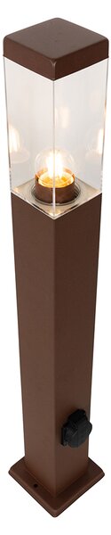 Lampa zewnętrzna rdzawo-brązowa 80 cm z gniazdkiem IP44 - Malios