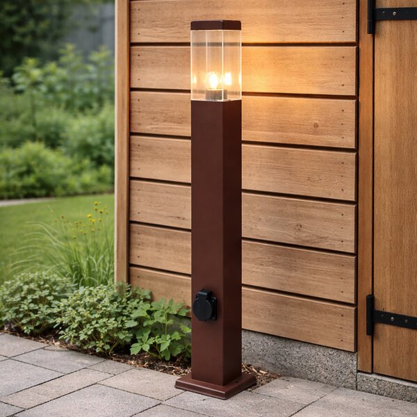 Lampa zewnętrzna rdzawo-brązowa 80 cm z gniazdkiem IP44 - Malios