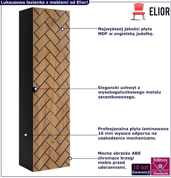Wiszący słupek łazienkowy czarny + dąb craft złoty N4-B88