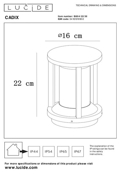 Lucide Cadix odlew aluminiowy słupek oświetleniowy 22cm