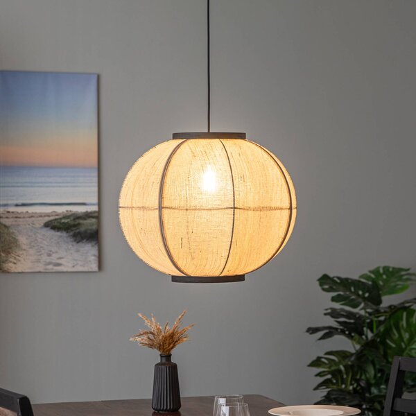 Lampa wisząca Aurinil Lindby, możliwość ściemniania, jasne drewno, salon / jadalnia, tkanina / materiał / jedwab, dworkowy / rustykalny