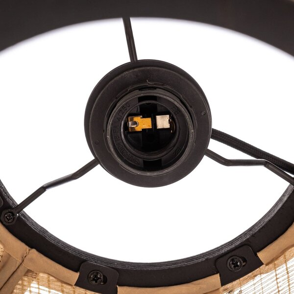 Lampa wisząca Aurinil Lindby, możliwość ściemniania, jasne drewno, salon / jadalnia, tkanina / materiał / jedwab, dworkowy / rustykalny