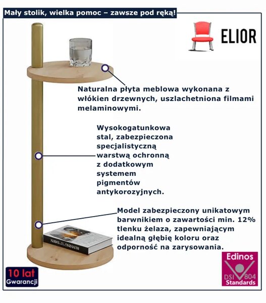 Minimalistyczny stolik pomocniczy dąb artisan + złoty Z7-S74