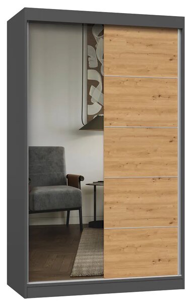 Szafa przesuwna z lustrem 120 cm dąb artisan antracyt D7-T81