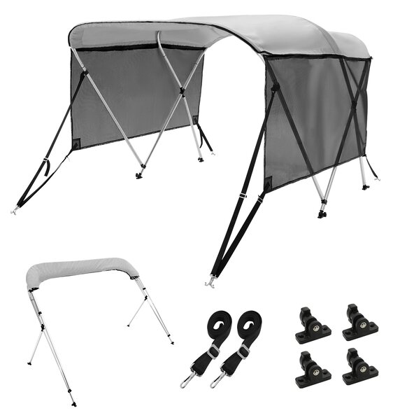 Pokrowiec na ód VEVOR 3-bow bimini top, szeroko montaowa 155-167 cm Daszek z poliestru 600D, pokrowiec na ód ze zdejmowanymi bocznymi panelami z siatki, wodoodporny i chronicy przed socem, w zestawie ze schowkiem Jasnoszary