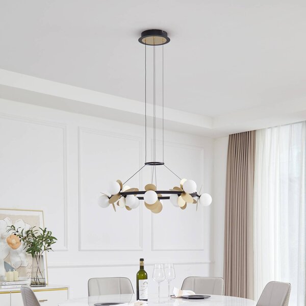 Lampa wisząca Pallo Lucande, możliwość ściemniania, czarny, salon / jadalnia, metal, nowoczesny
