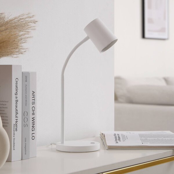Lampa stołowa Radka Lindby, biały / opal, biuro, tworzywo sztuczne, nowoczesny