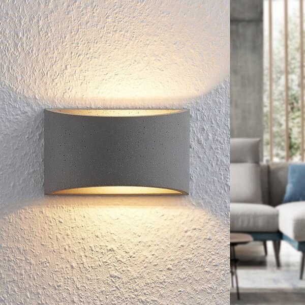 Kinkiet Edvin Lindby, możliwość ściemniania, aluminiowy / szary / cynkowy, salon / jadalnia, beton, nowoczesny