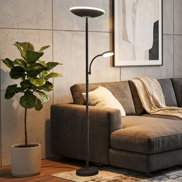 Briloner Lampa stojąca Sira, możliwość ściemniania, czarny, biuro, metal, nowoczesny