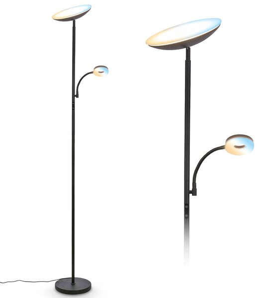 Briloner Lampa stojąca Sira, możliwość ściemniania, czarny, biuro, metal, nowoczesny
