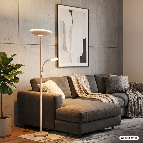 Briloner Lampa stojąca Sira, możliwość ściemniania, kremowy / amber, biuro, metal, nowoczesny