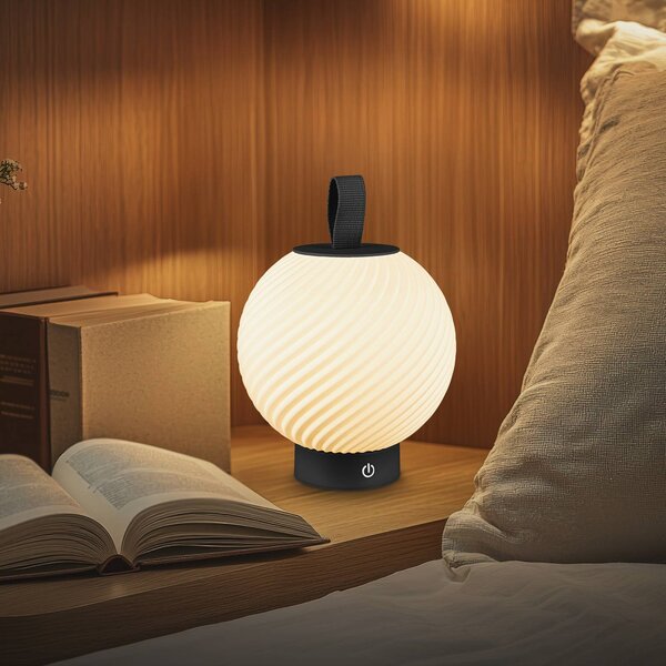 Briloner Lampa stołowa LED z akumulatorem Brilo unplugged Globe, czarna/biała, IP44 możliwość ściemniania, czarny, przedpokój, tworzywo sztuczne, nowoczesny