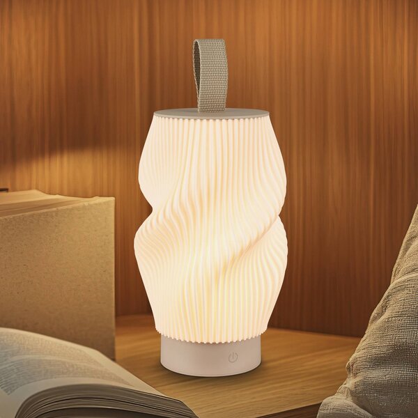 Briloner Lampa stołowa LED z zasilaniem akumulatorowym Brilo unplugged Tubi, możliwość ściemniania, kremowy / amber, sypialnia, tworzywo sztuczne, nowoczesny