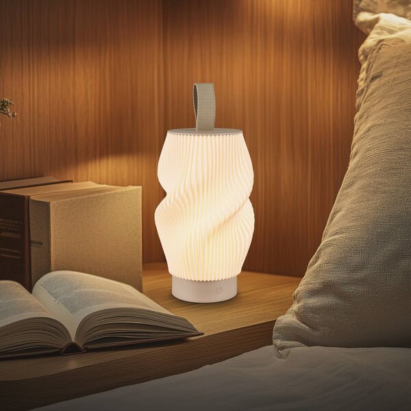 Briloner Lampa stołowa LED z zasilaniem akumulatorowym Brilo unplugged Tubi, możliwość ściemniania, kremowy / amber, sypialnia, tworzywo sztuczne, nowoczesny