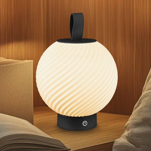 Briloner Lampa stołowa LED z akumulatorem Brilo unplugged Globe, czarna/biała, IP44 możliwość ściemniania, czarny, przedpokój, tworzywo sztuczne, nowoczesny