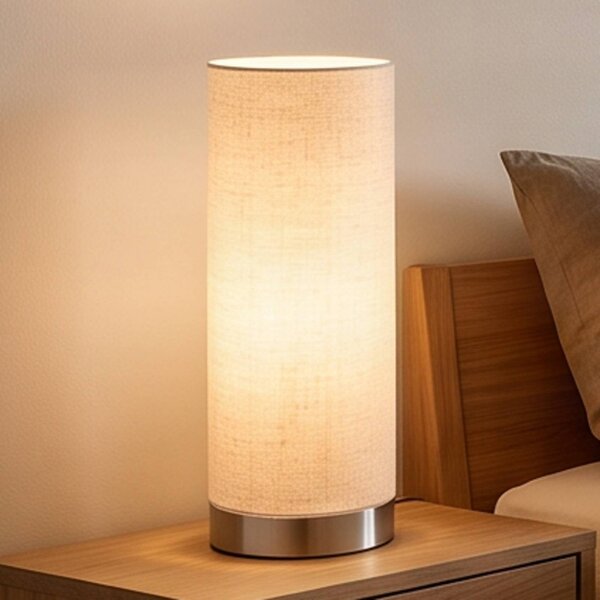 Lampa stołowa Ronja Lindby, możliwość ściemniania, kremowy / amber, sypialnia, tkanina / materiał / jedwab, nowoczesny