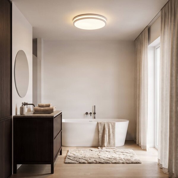 Lampa sufitowa LED Arnim Lindby, możliwość ściemniania, biały / opal, łazienka, tworzywo sztuczne, nowoczesny