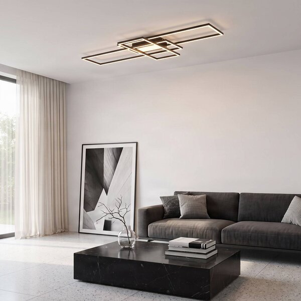 Lampa sufitowa LED Ismera Lindby, możliwość ściemniania, czarny, salon / jadalnia, aluminium, nowoczesny