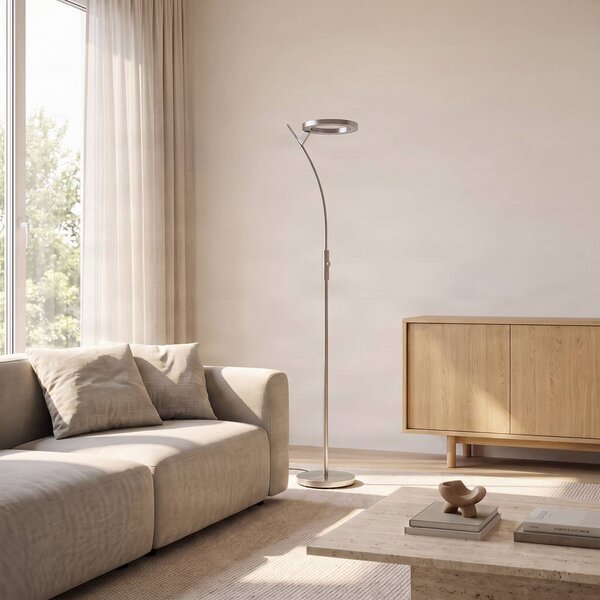 Lampa stojąca LED Darion Lindby, możliwość ściemniania, aluminiowy / szary / cynkowy, salon / jadalnia, metal, nowoczesny