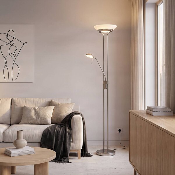 Lampa stojąca LED Yveta Lindby, możliwość ściemniania, aluminiowy / szary / cynkowy, salon / jadalnia, metal, nowoczesny