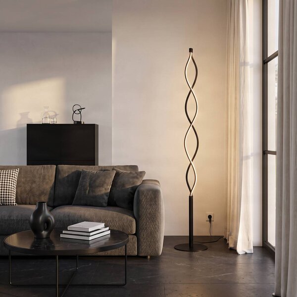 Lampa stojąca LED Welina Lindby, możliwość ściemniania, czarny, salon / jadalnia, metal, nowoczesny