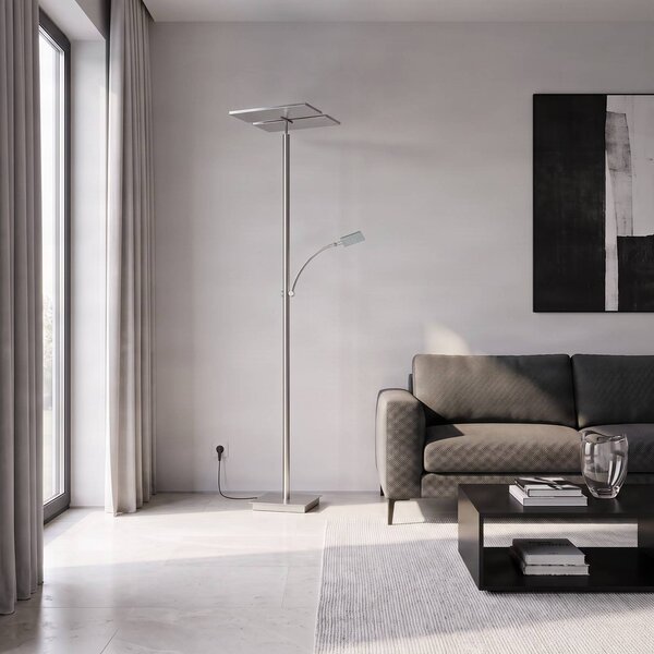 Lampa stojąca LED Parthena Lucande, możliwość ściemniania, aluminiowy / szary / cynkowy, salon / jadalnia, metal, nowoczesny