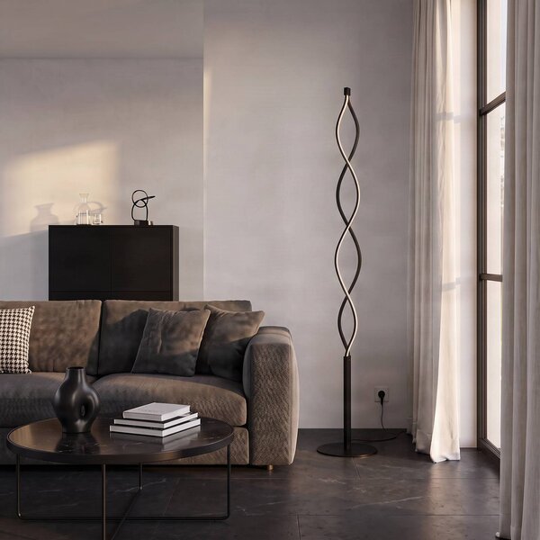 Lampa stojąca LED Welina Lindby, możliwość ściemniania, czarny, salon / jadalnia, metal, nowoczesny