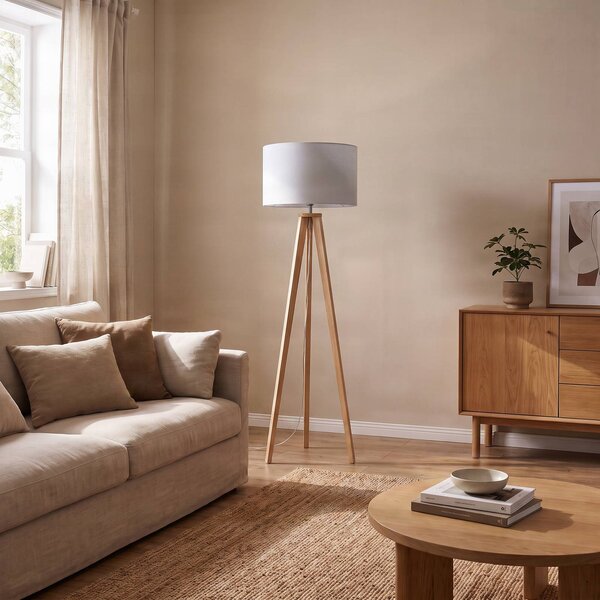 Lampa stojąca Charlia Lindby, biały / opal, salon / jadalnia, tkanina / materiał / jedwab, skandynawski