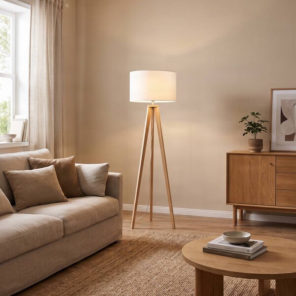 Lampa stojąca Charlia Lindby, biały / opal, salon / jadalnia, tkanina / materiał / jedwab, skandynawski